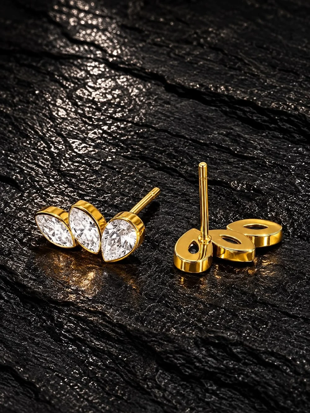 Gold Marquise Crystal Stud Earrings - Women Jewelry